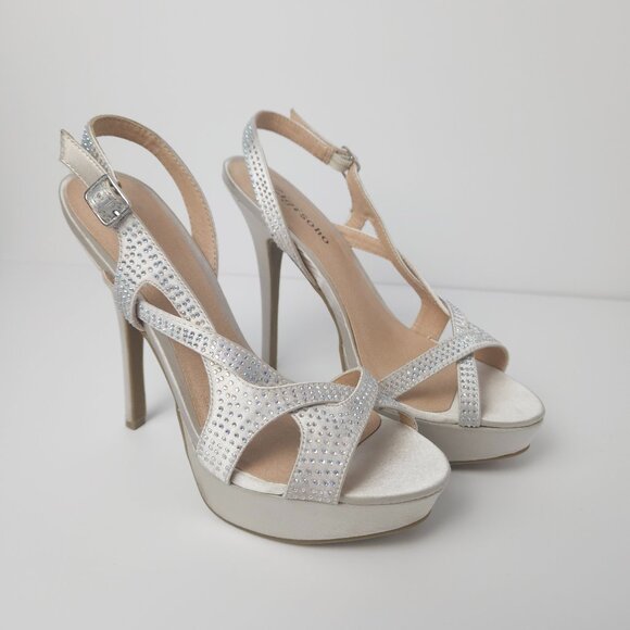 Zigi Soho Silver/Tan Iridescent Rhinestone Heels - Size 7.5 - New - Picture 1 of 11